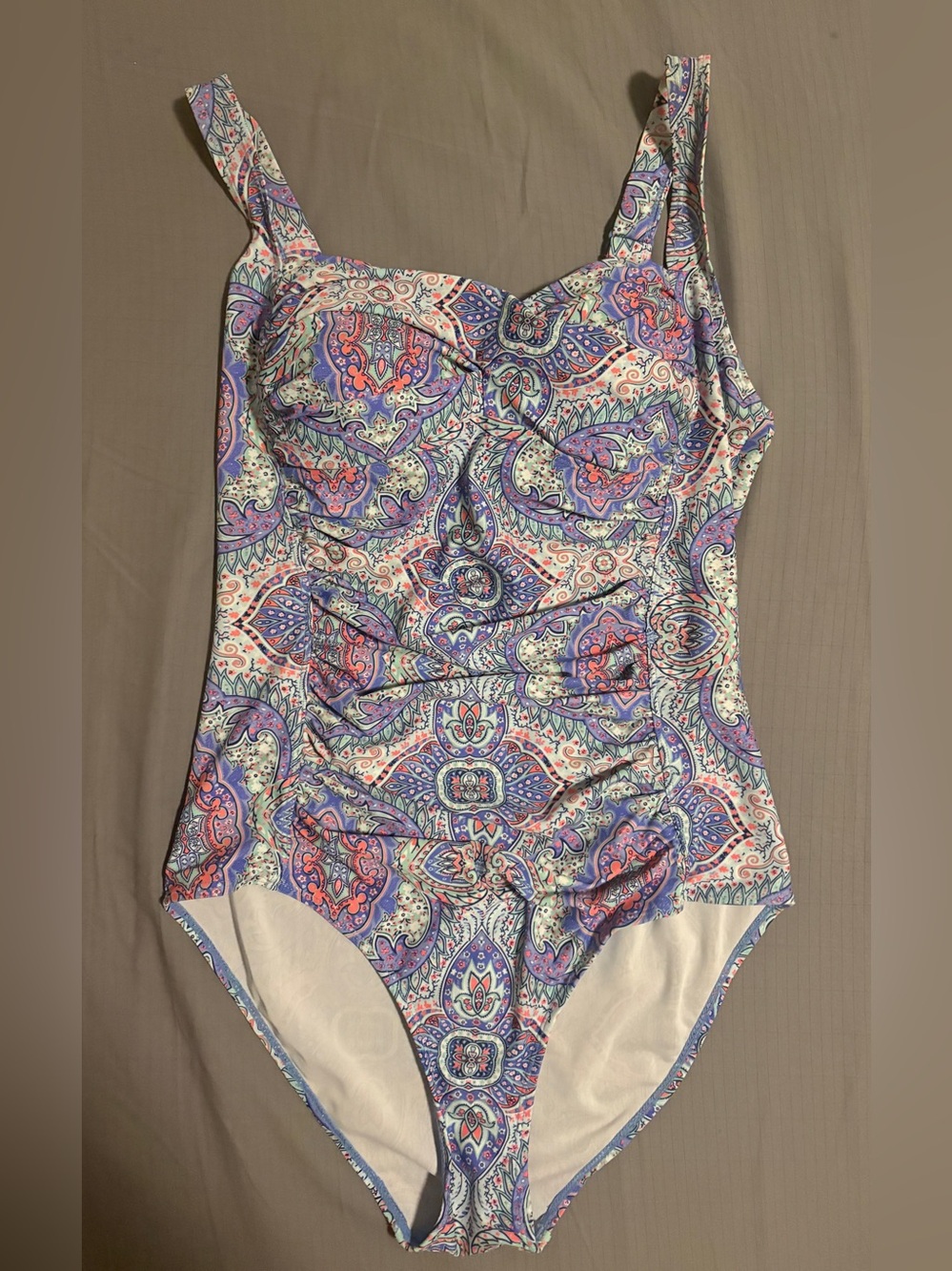 Hunkemoller Blue Purple Pink Paisley Ruched One Piece Bathing Suit Size 8/10